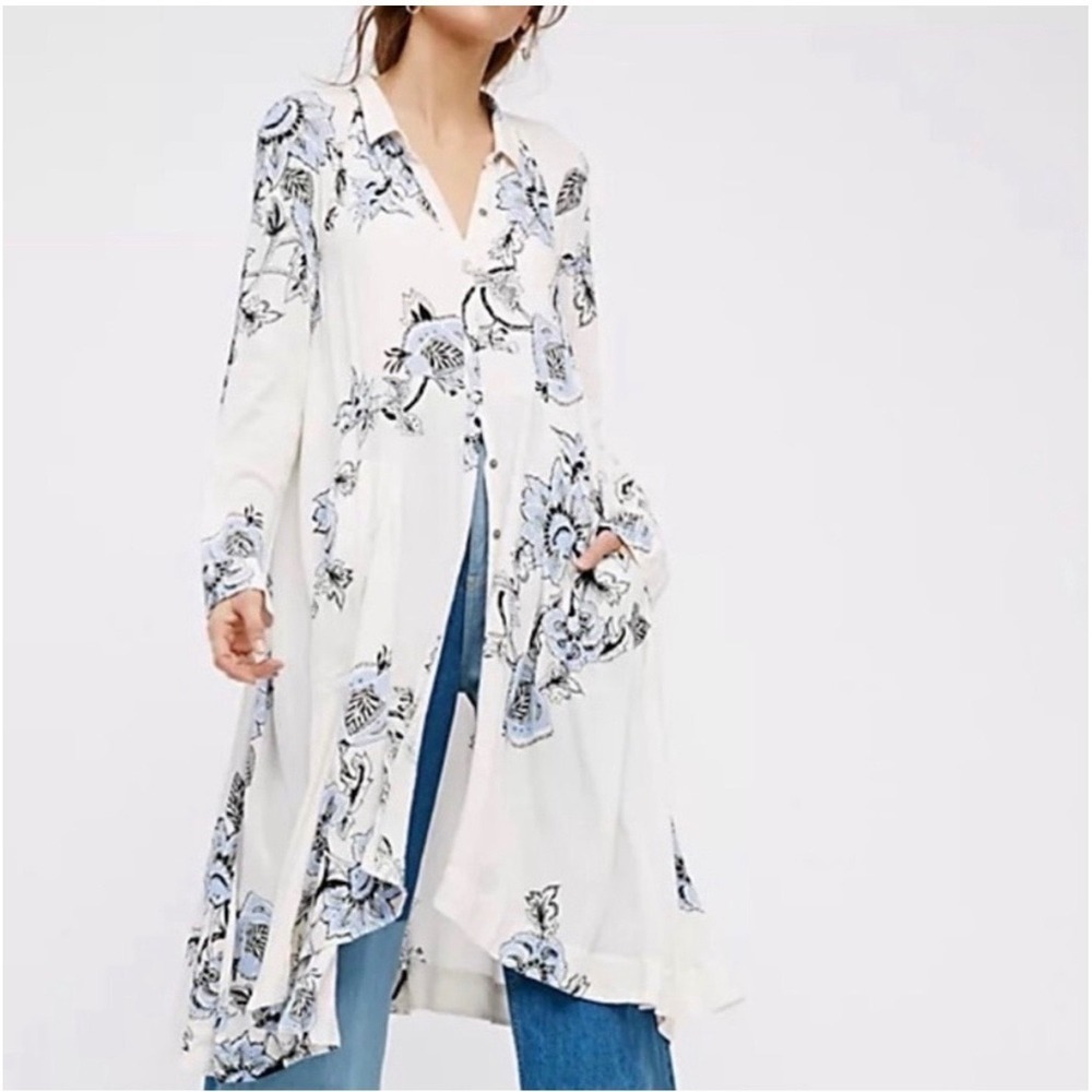 Free People City Walker Floral Button Down Midi Dress Boho Shirt Dress